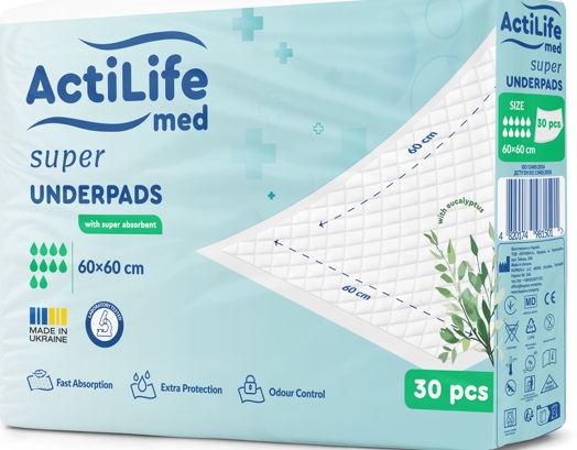 Пелюшки гігієнічні поглинаючі Actilife Med Super 60 х 60, 30 шт